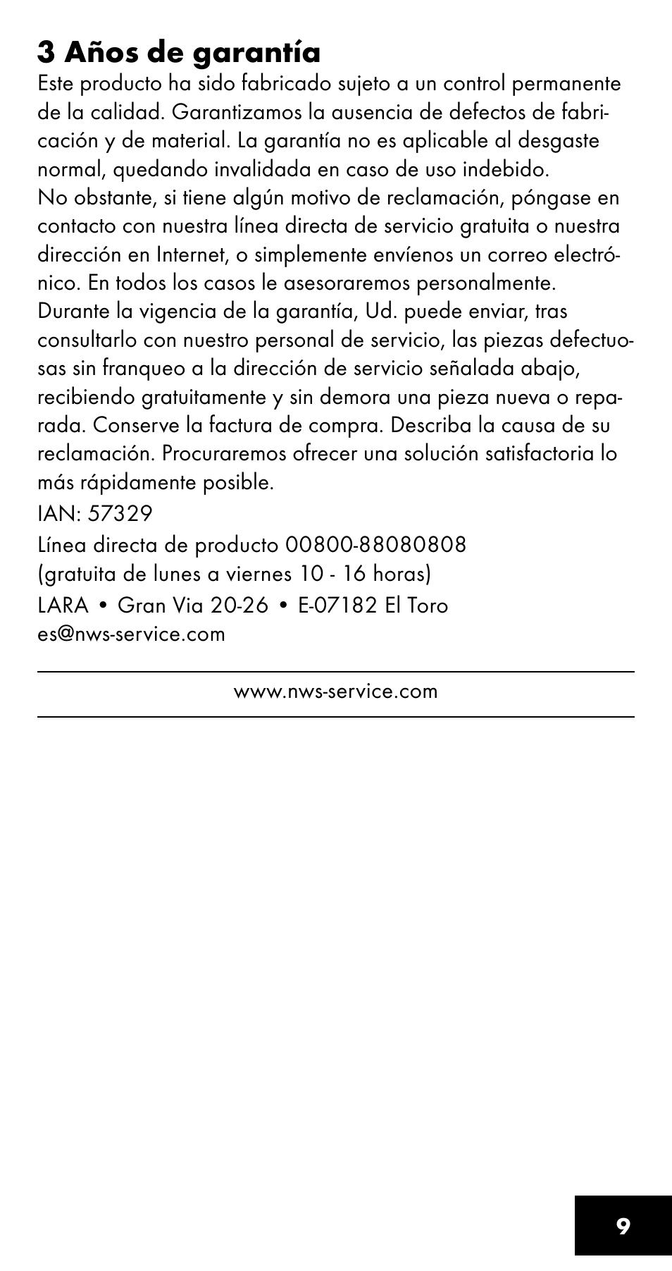 3 años de garantía | Crivit SC-1358 User Manual | Page 9 / 28