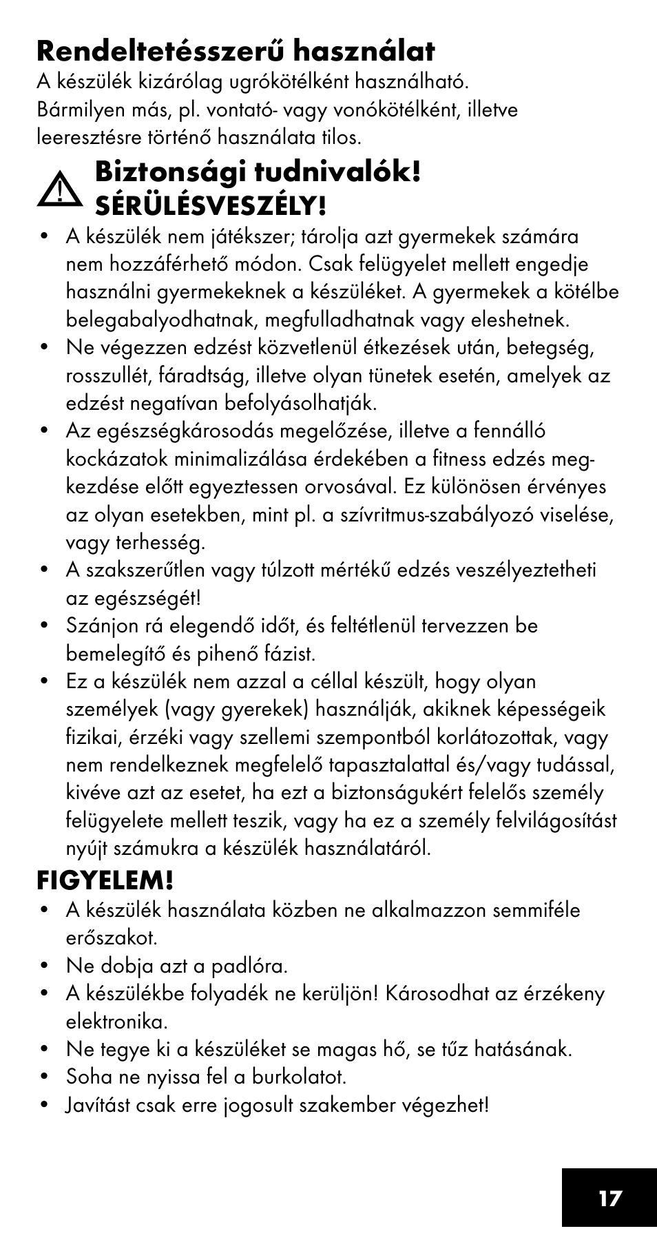 Rendeltetésszerű használat, Biztonsági tudnivalók | Crivit SC-1358 User Manual | Page 17 / 40
