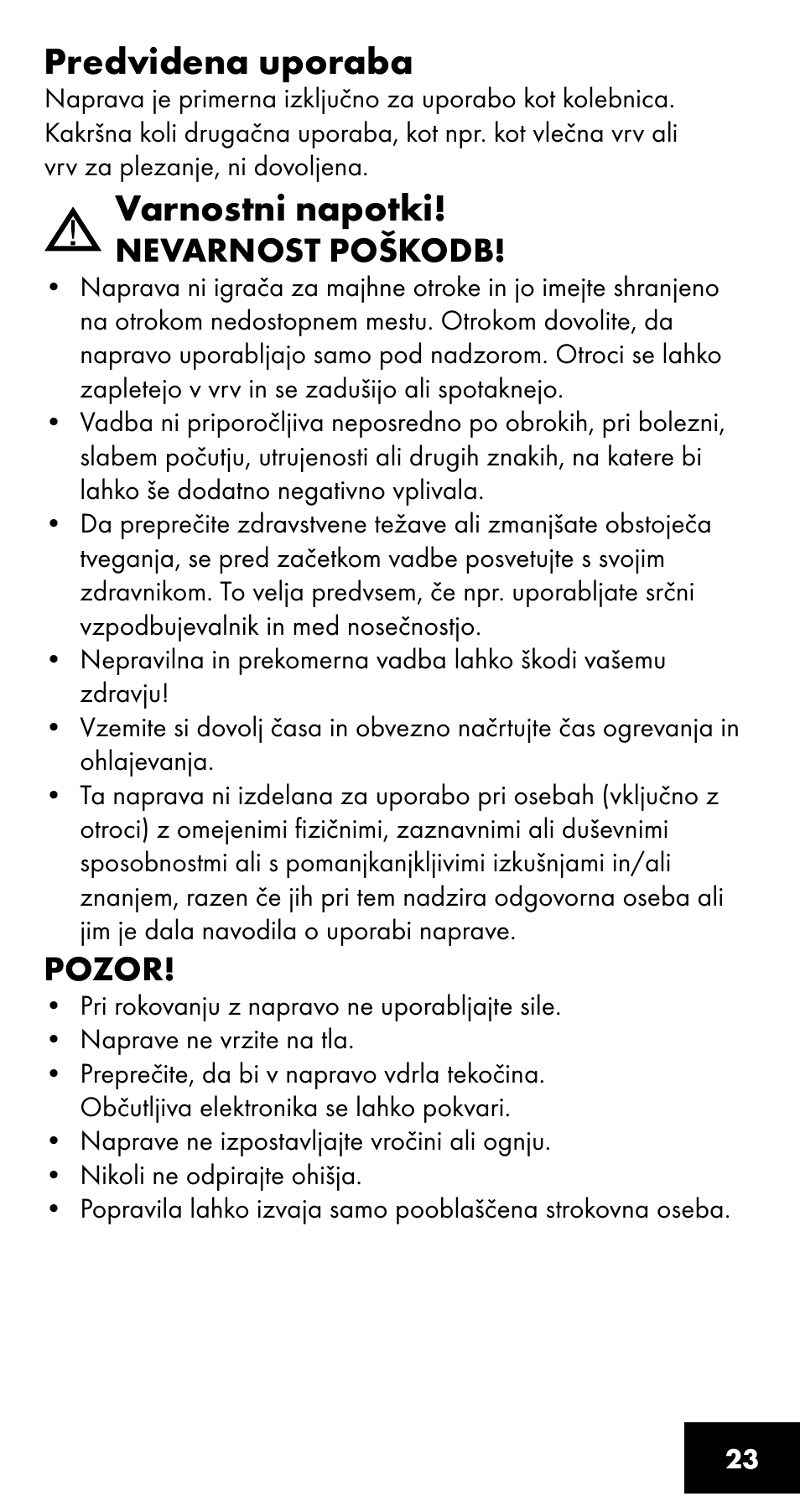 Predvidena uporaba, Varnostni napotki | Crivit SC-1358 User Manual | Page 23 / 40