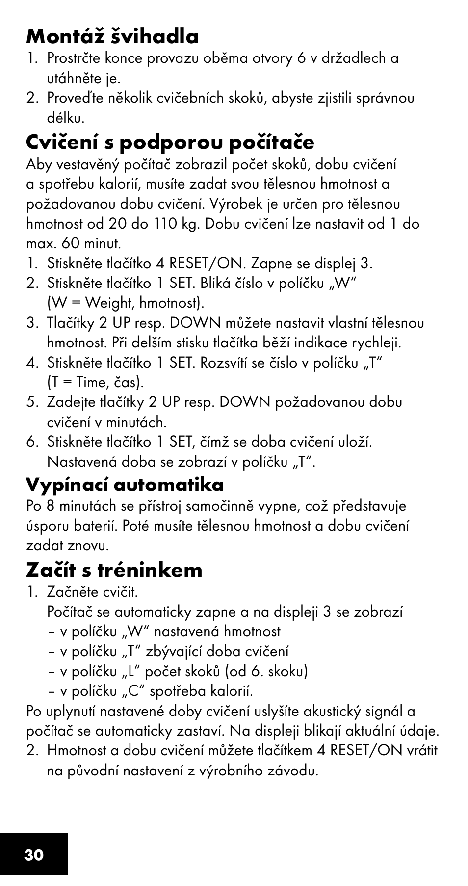 Montáž švihadla, Cvičení s podporou počítače, Začít s tréninkem | Crivit SC-1358 User Manual | Page 30 / 40