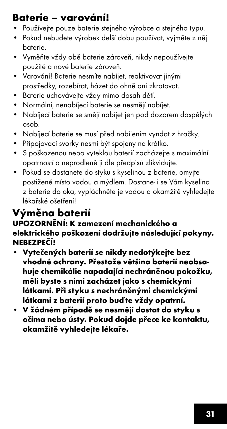 Baterie – varování, Výměna baterií | Crivit SC-1358 User Manual | Page 31 / 40