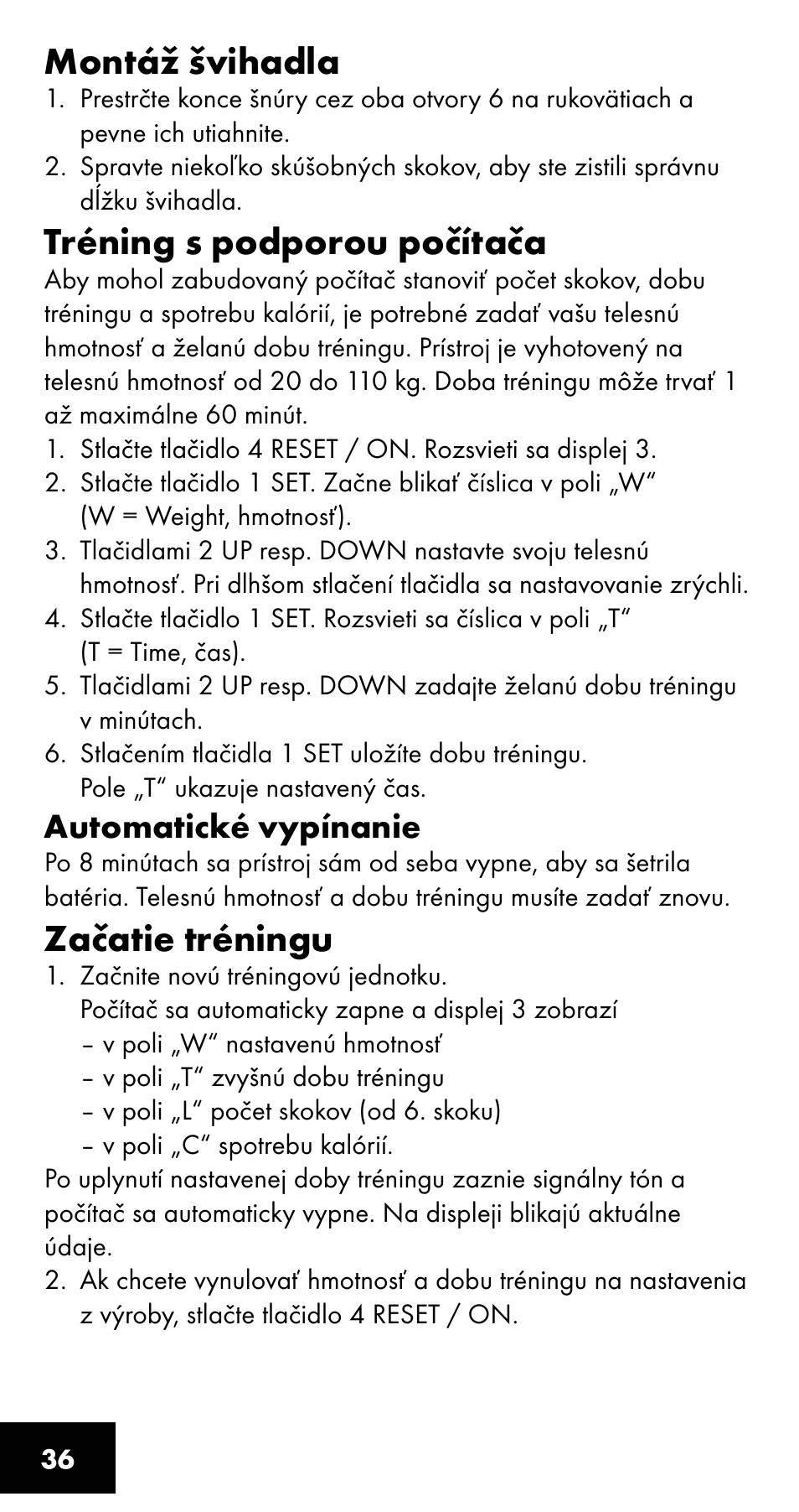 Montáž švihadla, Tréning s podporou počítača, Začatie tréningu | Crivit SC-1358 User Manual | Page 36 / 40