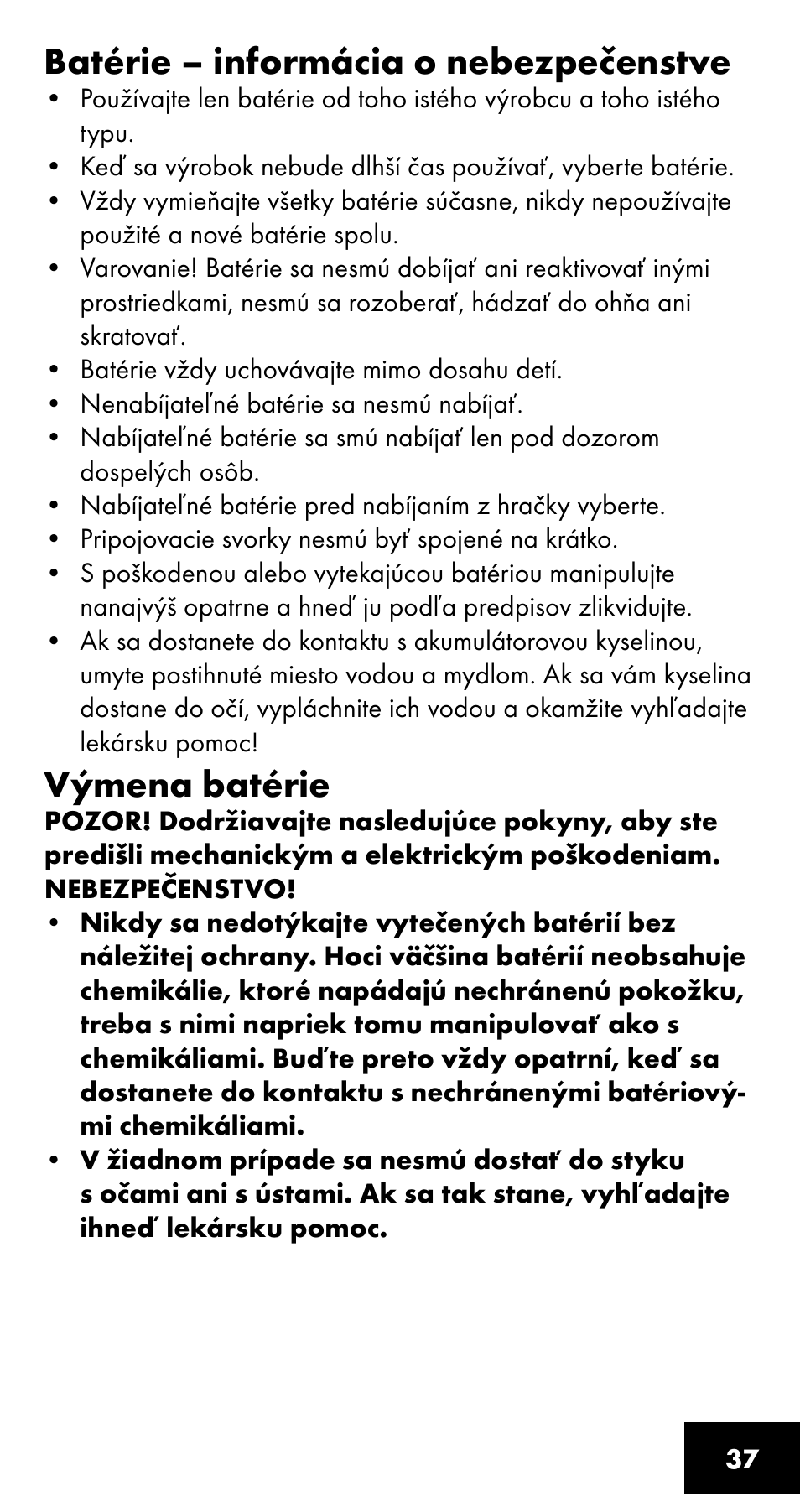 Batérie – informácia o nebezpečenstve, Výmena batérie | Crivit SC-1358 User Manual | Page 37 / 40