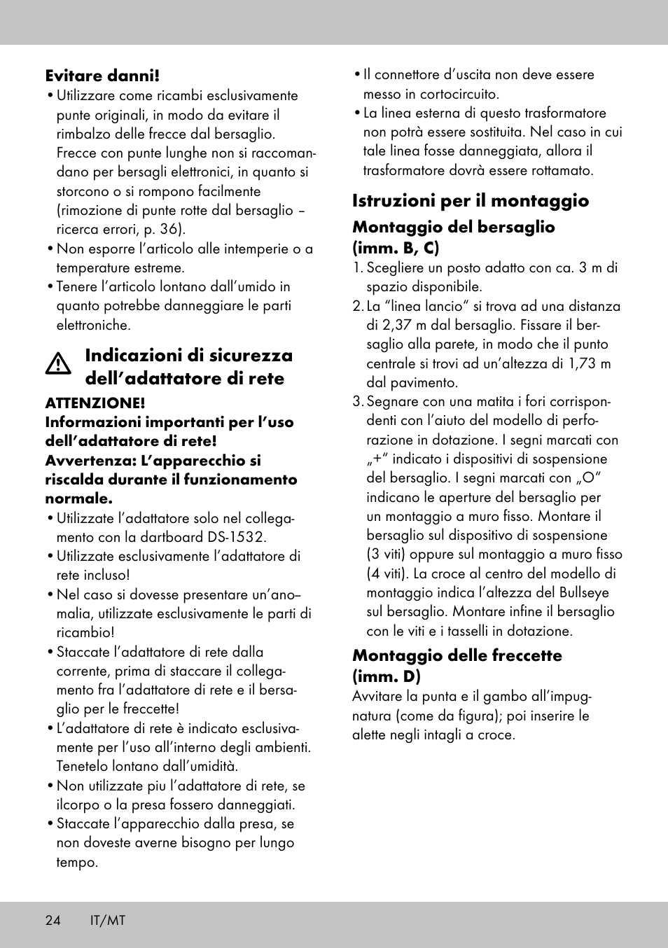 Istruzioni per il montaggio, Indicazioni di sicurezza dell’adattatore di rete | Crivit DS-1532 User Manual | Page 22 / 82