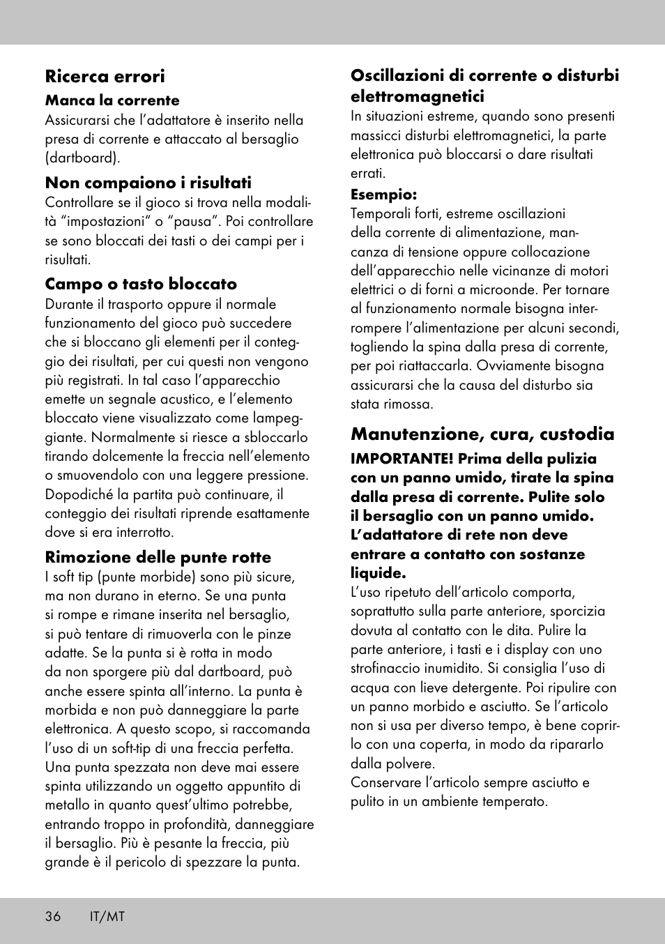 Ricerca errori, Manutenzione, cura, custodia | Crivit DS-1532 User Manual | Page 34 / 82