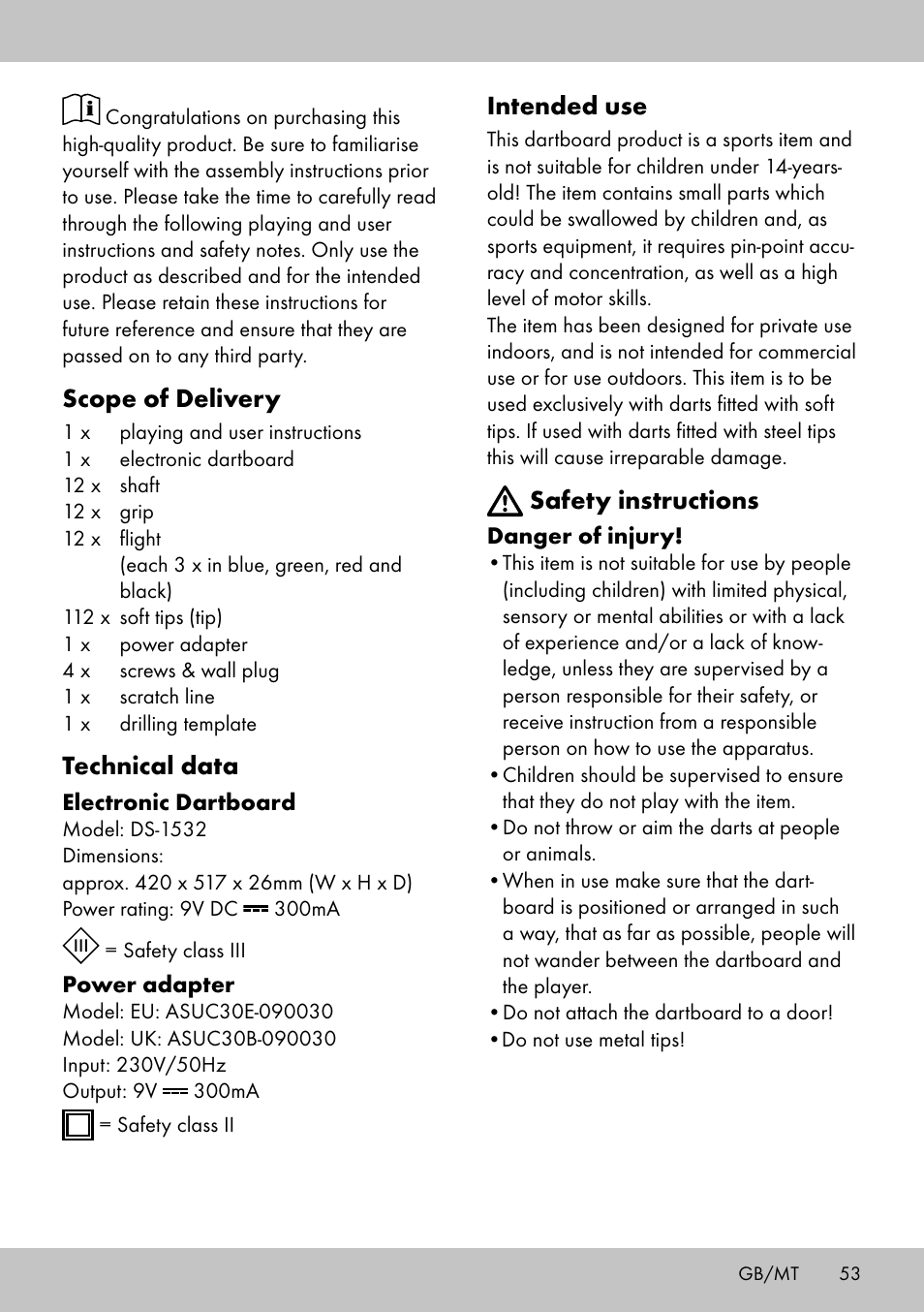Scope of delivery, Technical data, Intended use | Safety instructions | Crivit DS-1532 User Manual | Page 51 / 82