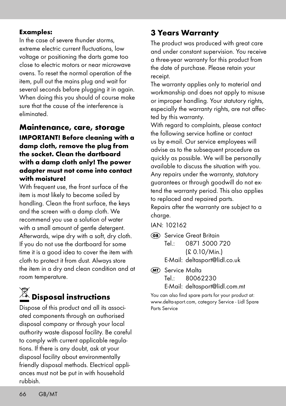 3 years warranty, Maintenance, care, storage, Disposal instructions | Crivit DS-1532 User Manual | Page 64 / 82