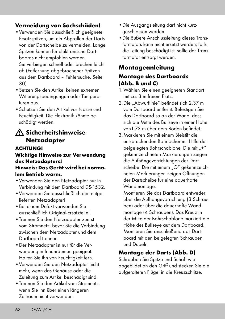 Montageanleitung, Sicherheitshinweise netzadapter | Crivit DS-1532 User Manual | Page 66 / 82