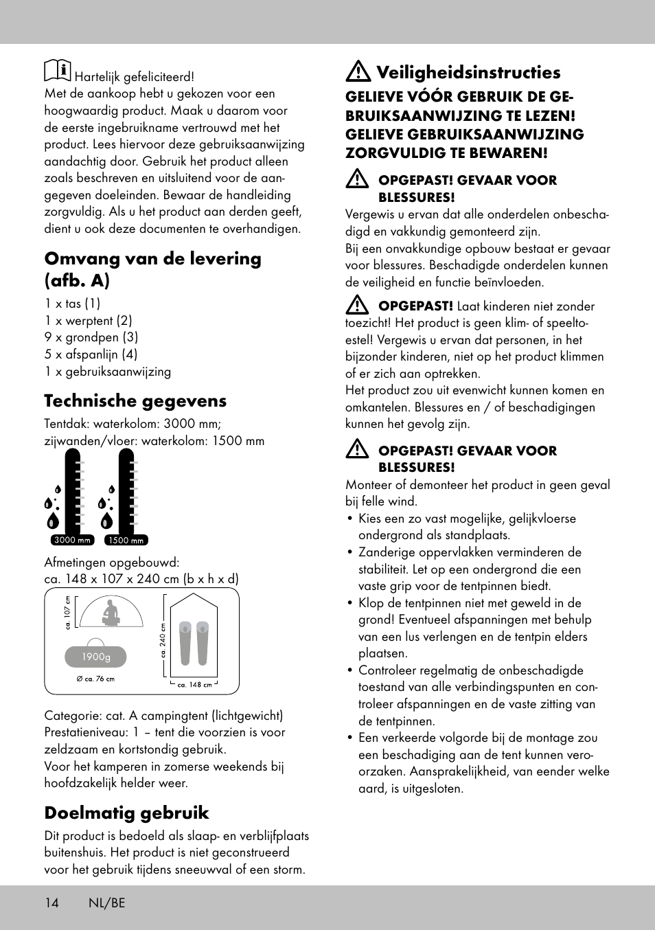 Omvang van de levering (afb. a), Technische gegevens, Doelmatig gebruik | Veiligheidsinstructies | Crivit PZ-2116 User Manual | Page 12 / 24