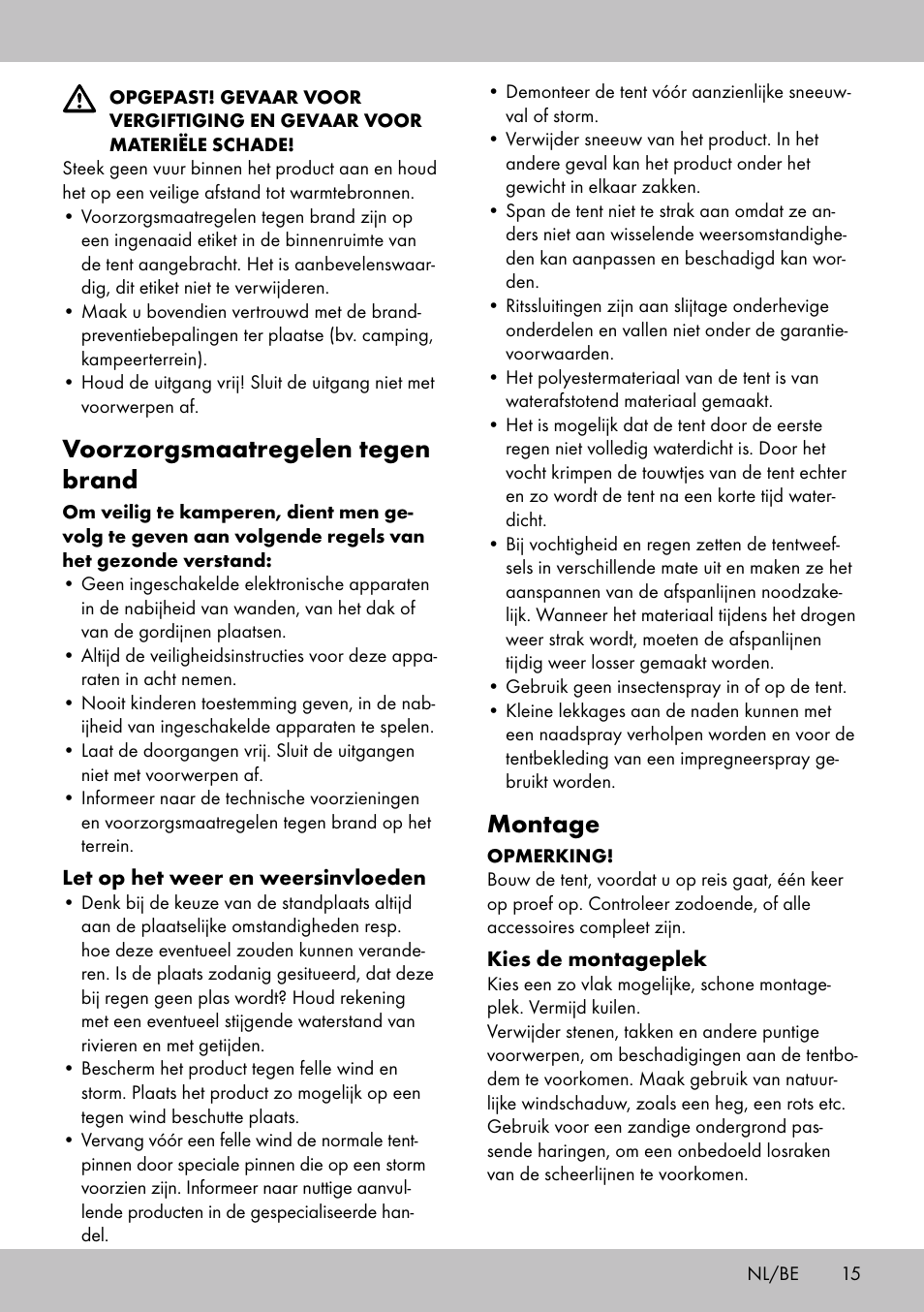 Voorzorgsmaatregelen tegen brand, Montage | Crivit PZ-2116 User Manual | Page 13 / 24