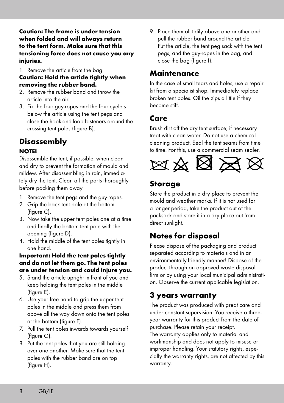 Disassembly, Maintenance, Care | Storage, 3 years warranty | Crivit PZ-2116 User Manual | Page 6 / 24