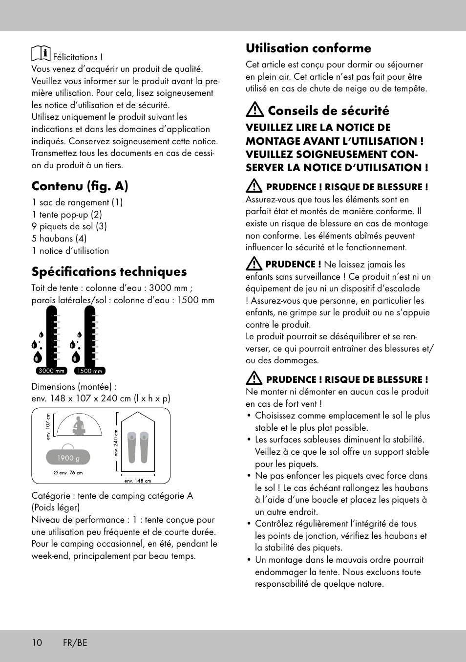 Contenu (fig. a), Spécifications techniques, Utilisation conforme | Conseils de sécurité | Crivit PZ-2116 User Manual | Page 8 / 24