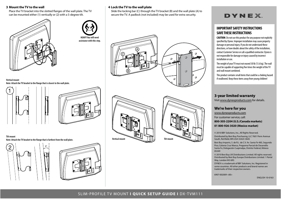 We’re here for you | Dynex DX-TVM111 User Manual | Page 2 / 2
