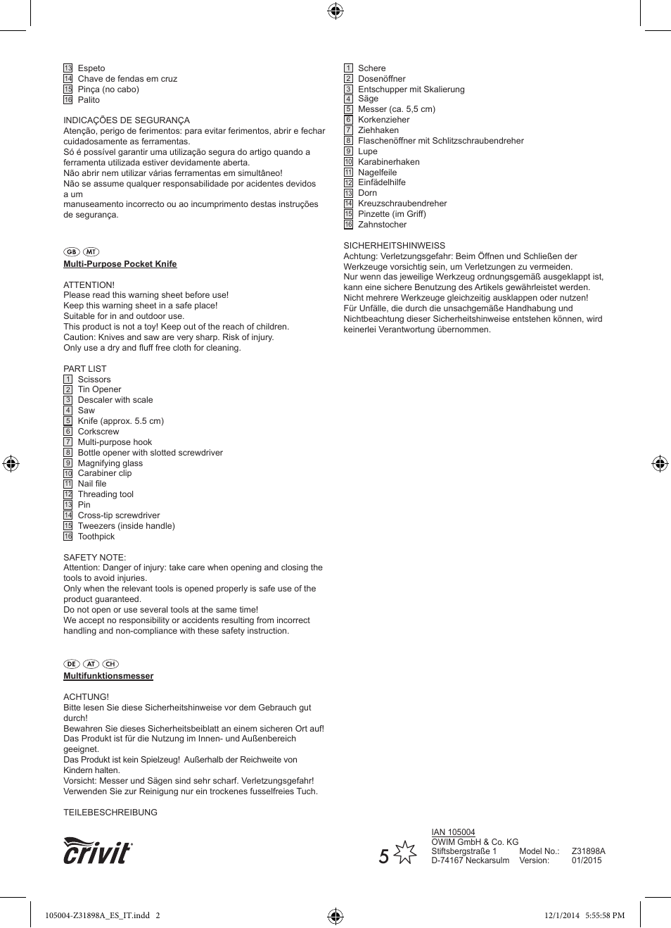 Crivit Z31898A User Manual | Page 2 / 2