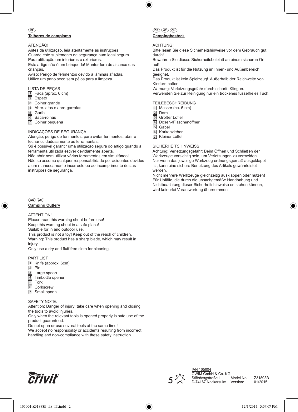 Crivit Z31898B User Manual | Page 2 / 2
