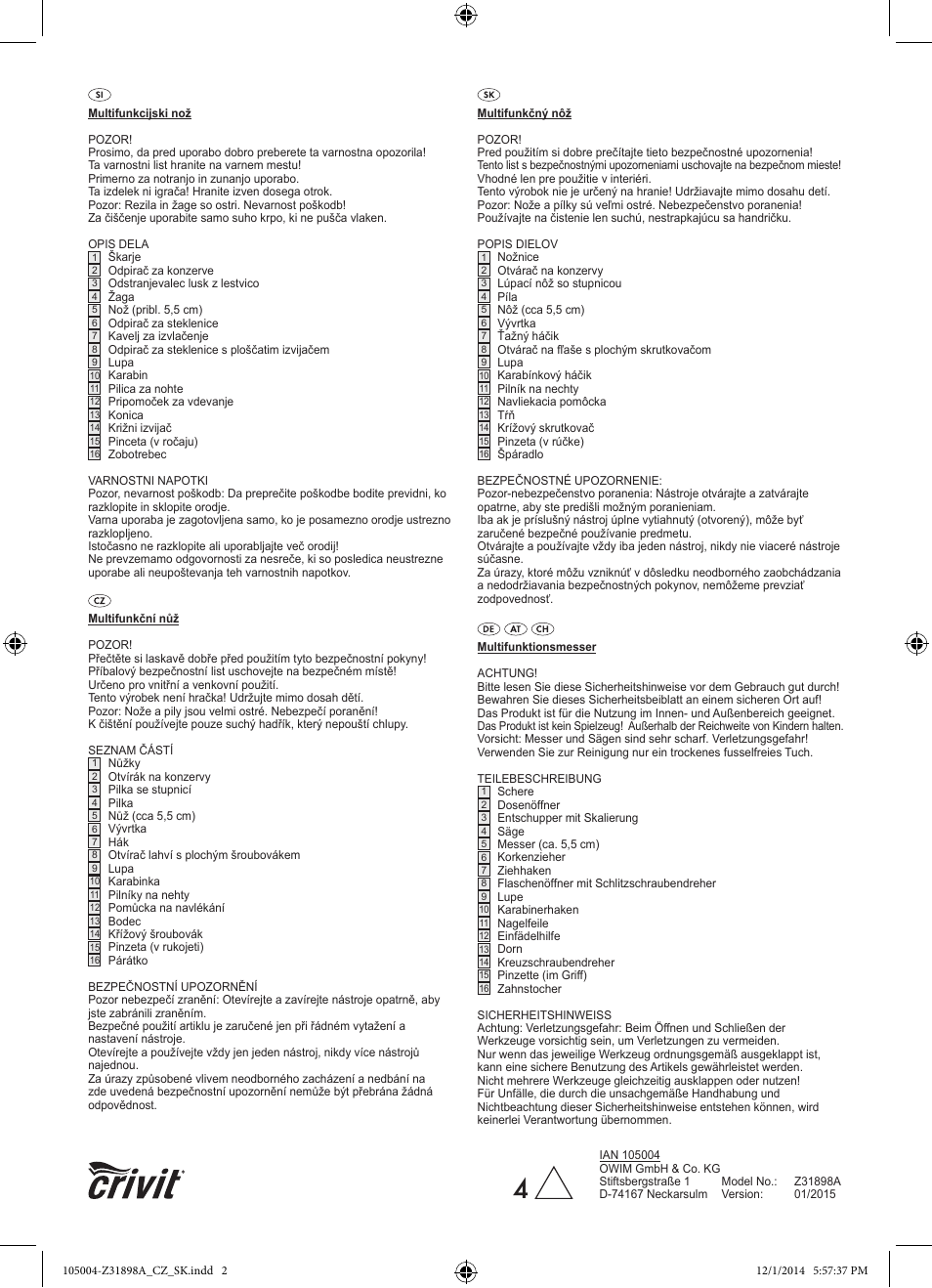 Crivit Z31898A User Manual | Page 2 / 2