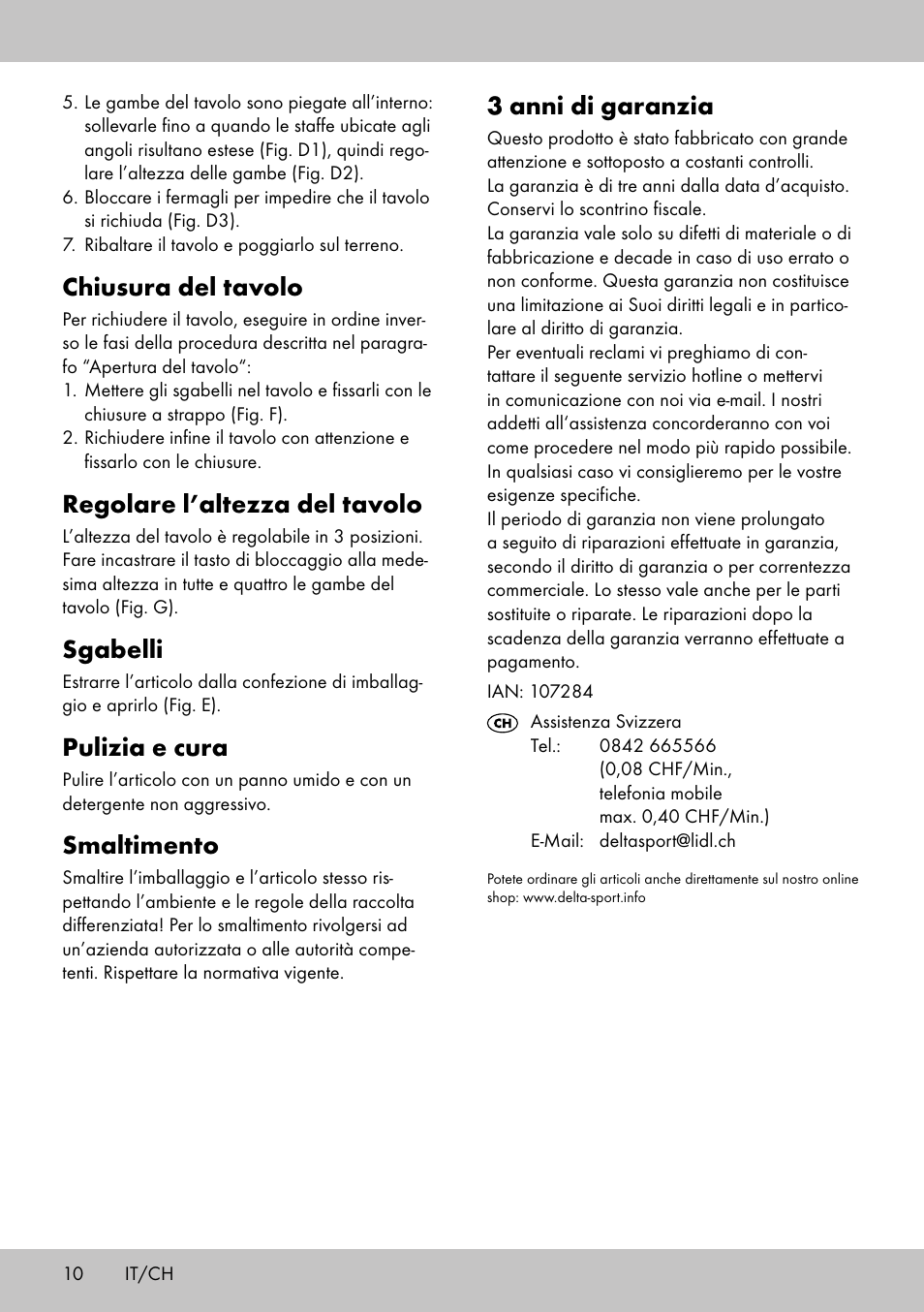 3 anni di garanzia, Chiusura del tavolo, Regolare l’altezza del tavolo | Sgabelli, Pulizia e cura, Smaltimento | Crivit KS-1845 User Manual | Page 8 / 10