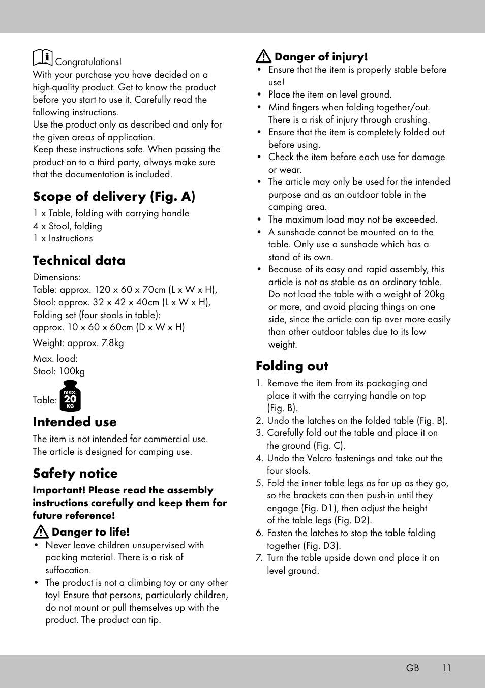 Scope of delivery (fig. a), Technical data, Intended use | Safety notice, Folding out | Crivit KS-1845 User Manual | Page 9 / 10