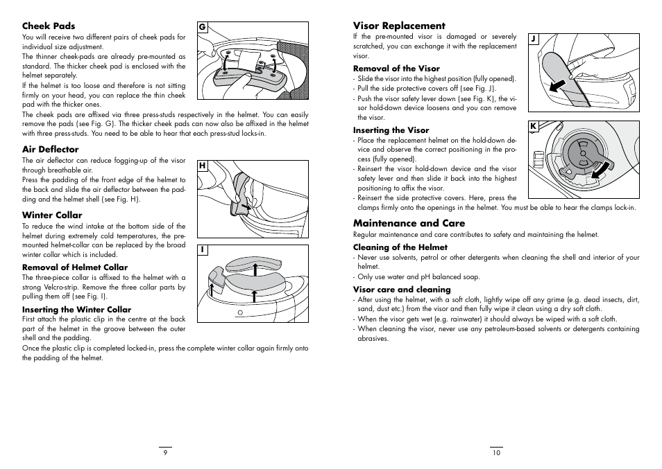 Visor replacement, Maintenance and care | Crivit V210 User Manual | Page 5 / 6