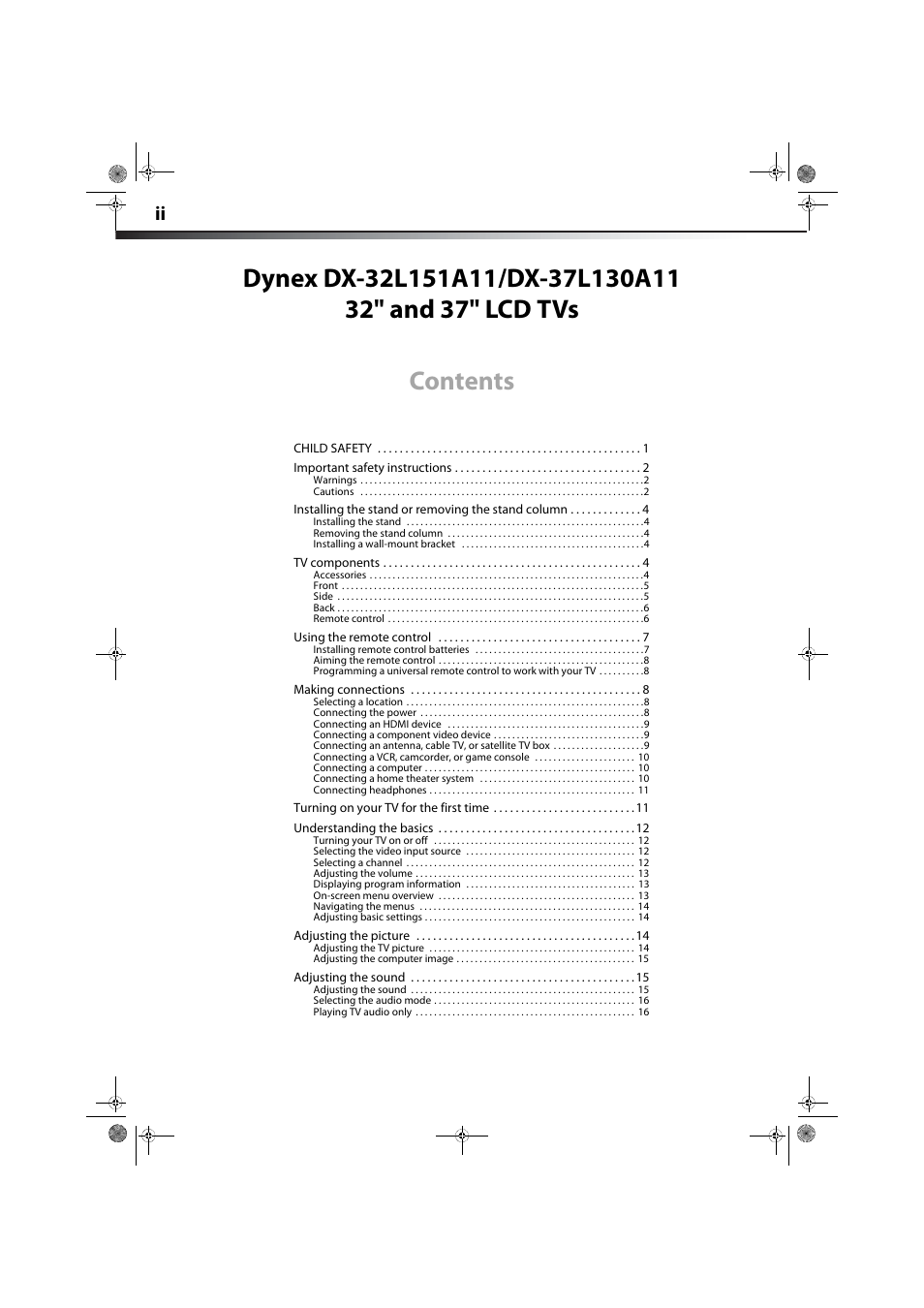 Dynex DX-32L151A11 User Manual | Page 2 / 37