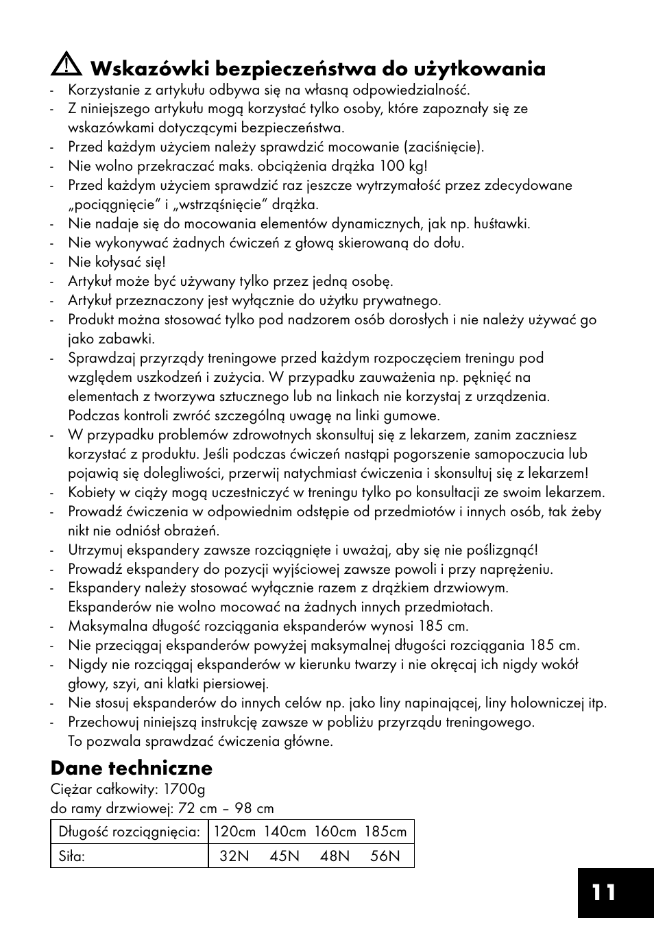 11 wskazówki bezpieczeństwa do użytkowania, Dane techniczne | Crivit TF-1321 User Manual | Page 11 / 48
