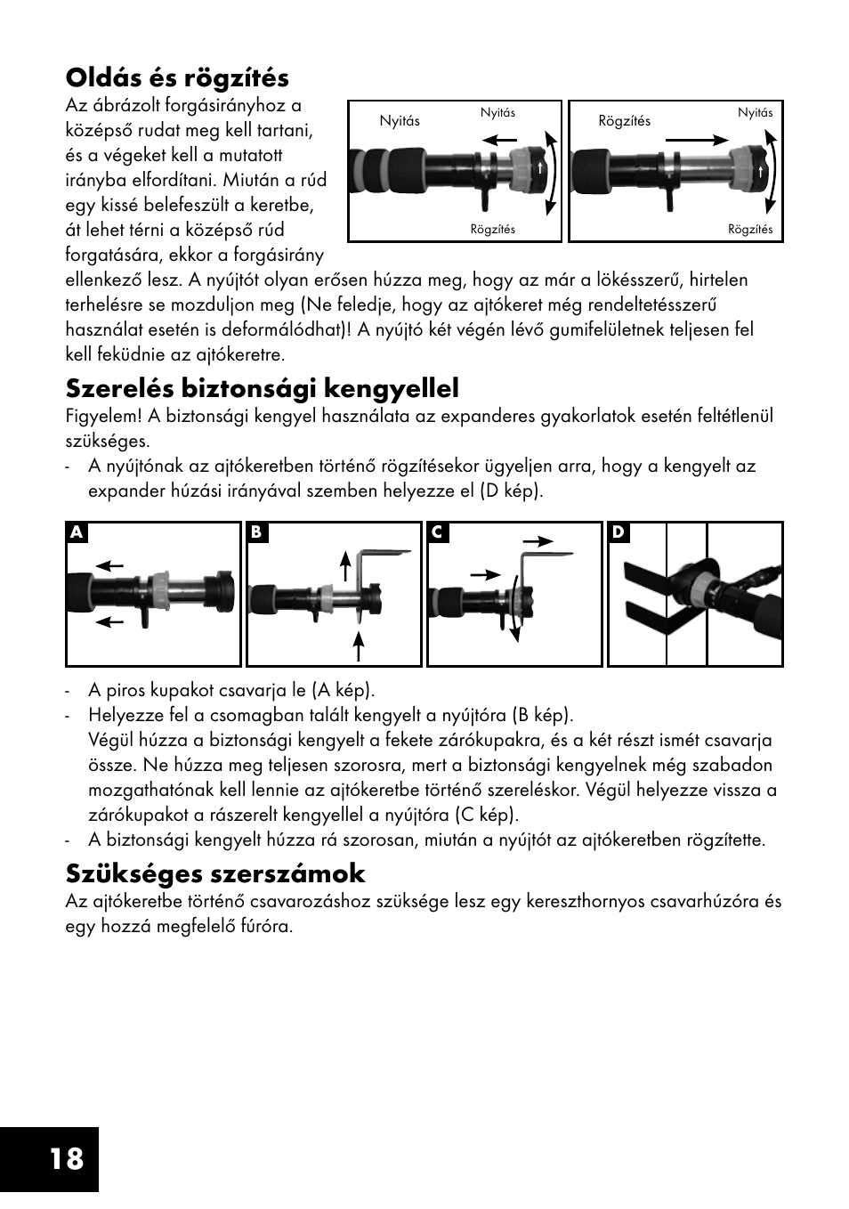 18 oldás és rögzítés, Szerelés biztonsági kengyellel, Szükséges szerszámok | Crivit TF-1321 User Manual | Page 18 / 48