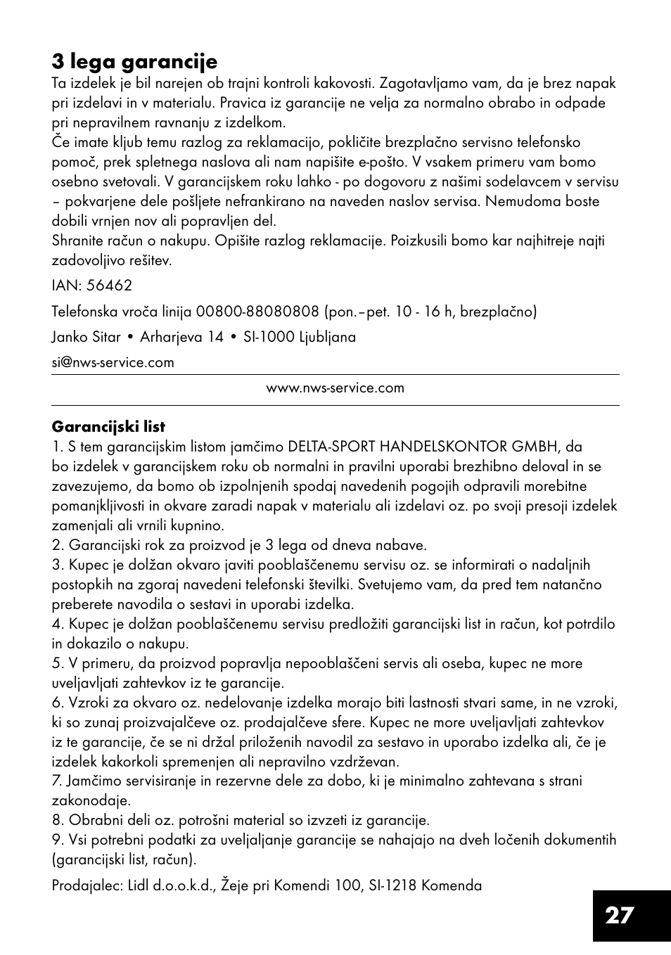 27 3 lega garancije | Crivit TF-1321 User Manual | Page 27 / 48