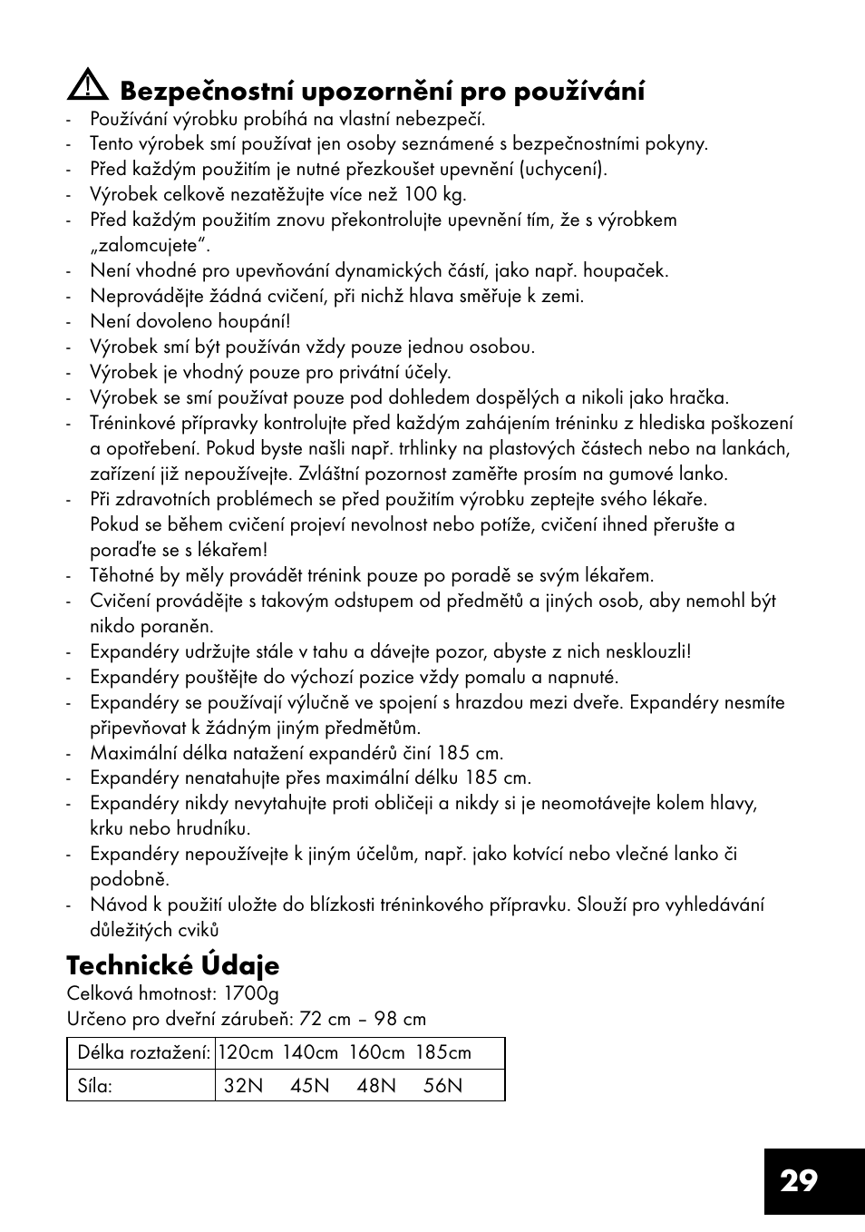 29 bezpečnostní upozornění pro používání, Technické údaje | Crivit TF-1321 User Manual | Page 29 / 48