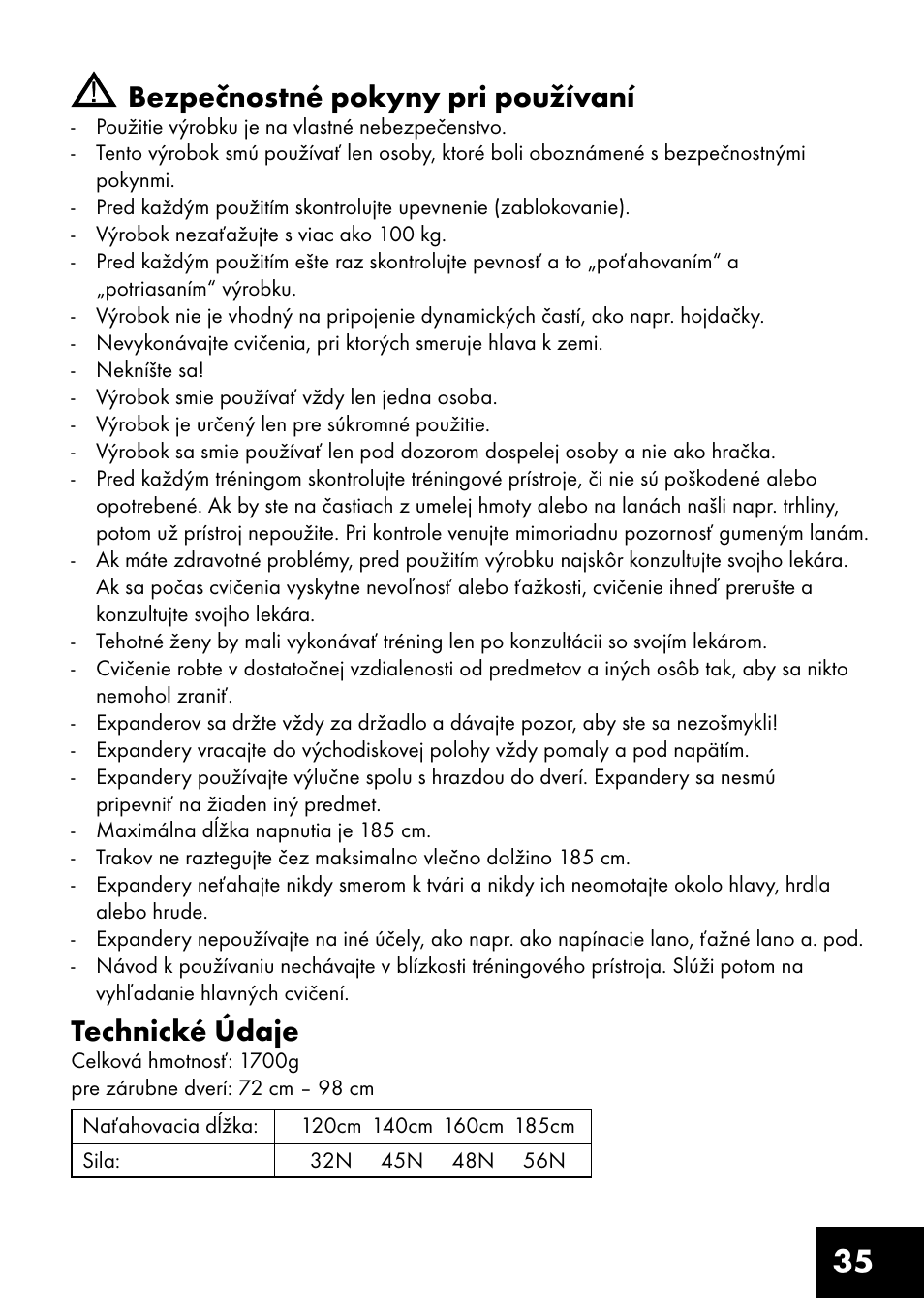 35 bezpečnostné pokyny pri používaní, Technické údaje | Crivit TF-1321 User Manual | Page 35 / 48