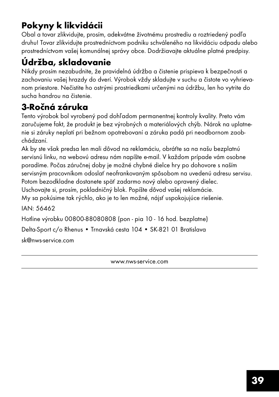 39 pokyny k likvidácii, Údržba, skladovanie, Ročná záruka | Crivit TF-1321 User Manual | Page 39 / 48