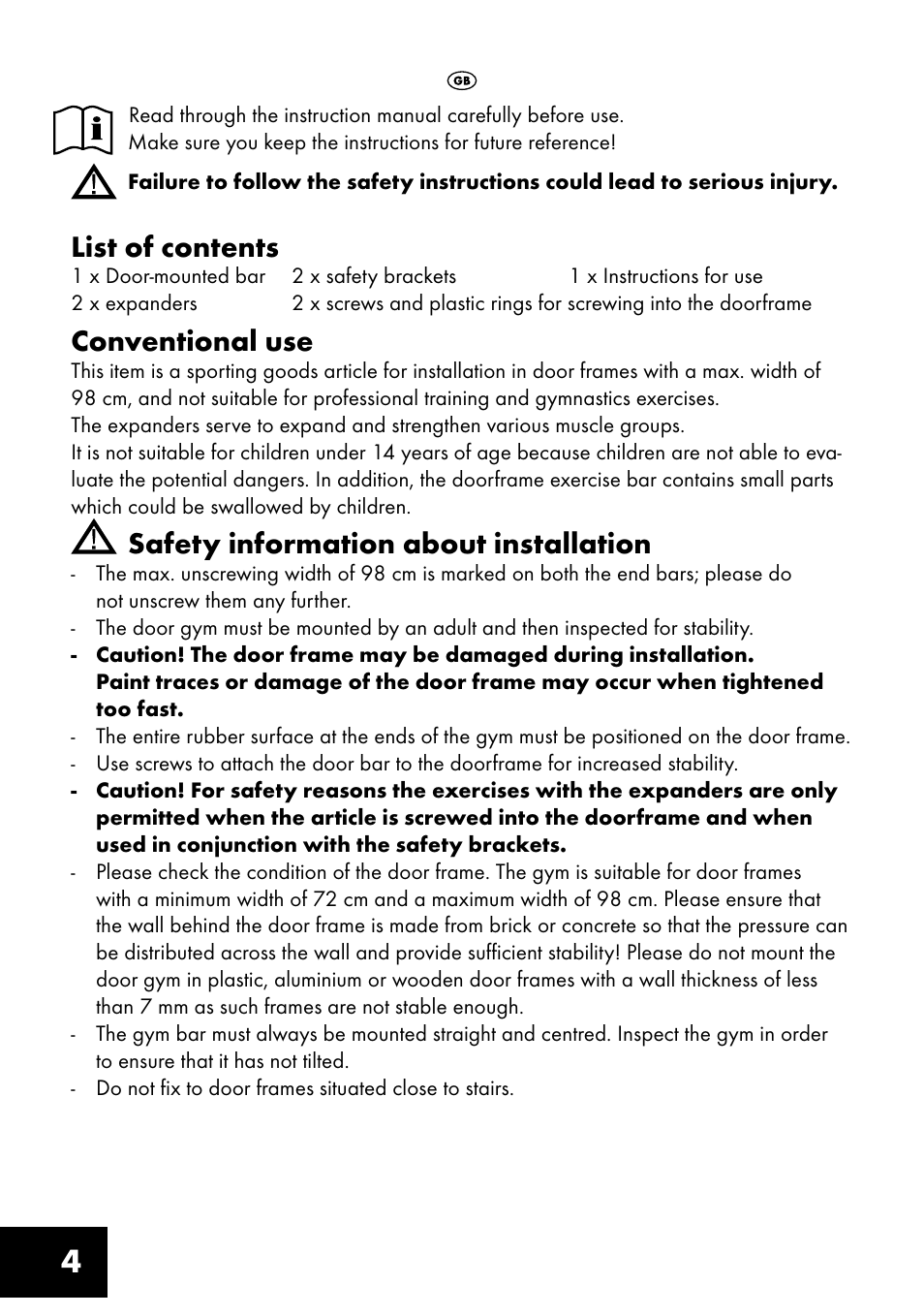 List of contents, Conventional use, Safety information about installation | Crivit TF-1321 User Manual | Page 4 / 48