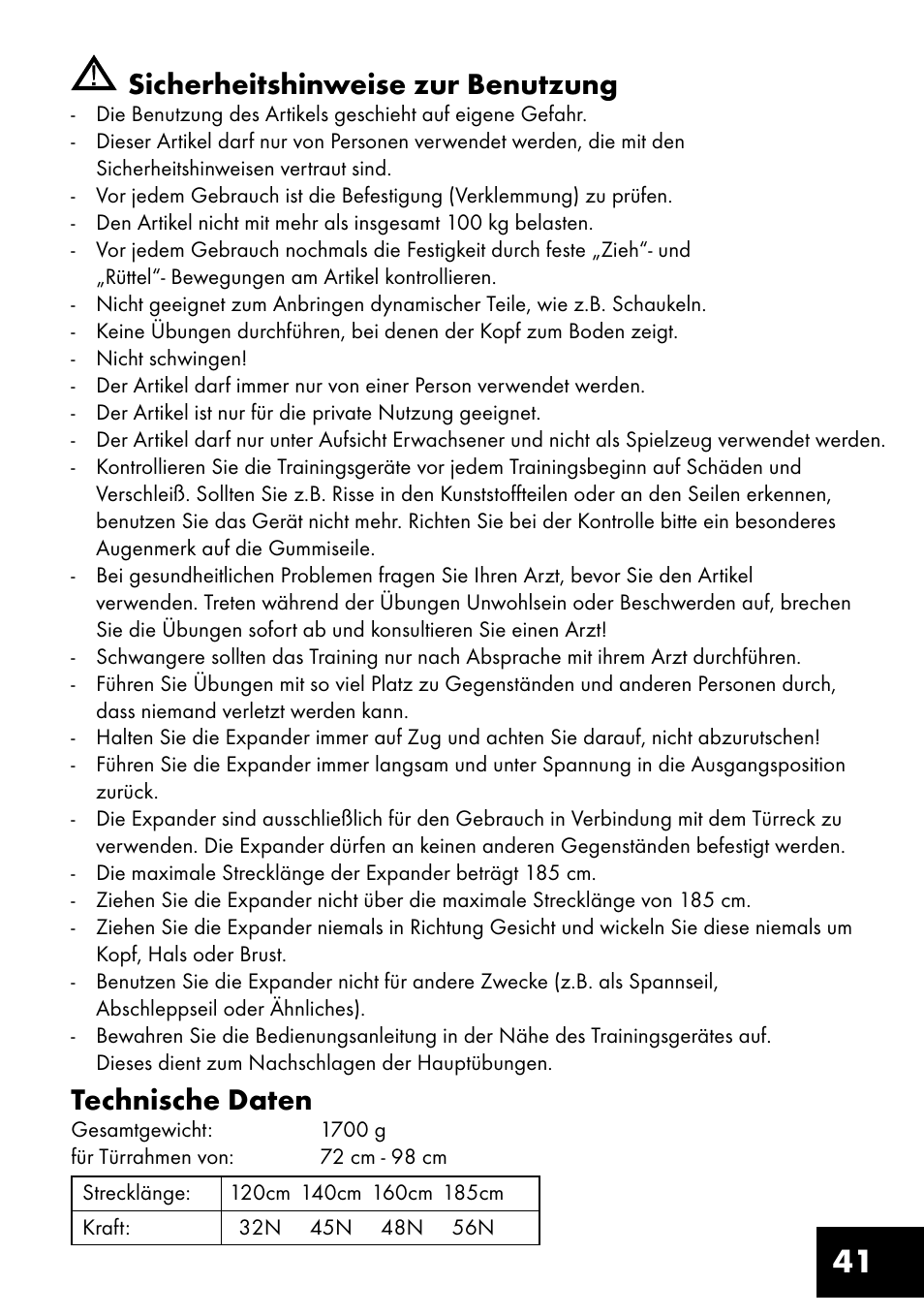 Sicherheitshinweise zur benutzung, Technische daten | Crivit TF-1321 User Manual | Page 41 / 48