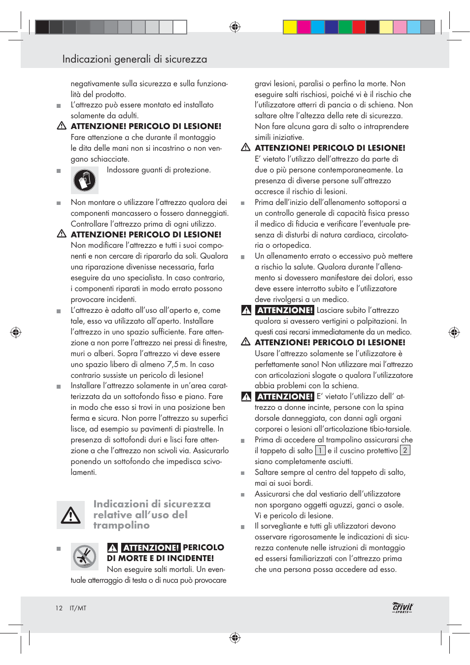 Indicazioni generali di sicurezza | Crivit Z30751 User Manual | Page 12 / 43