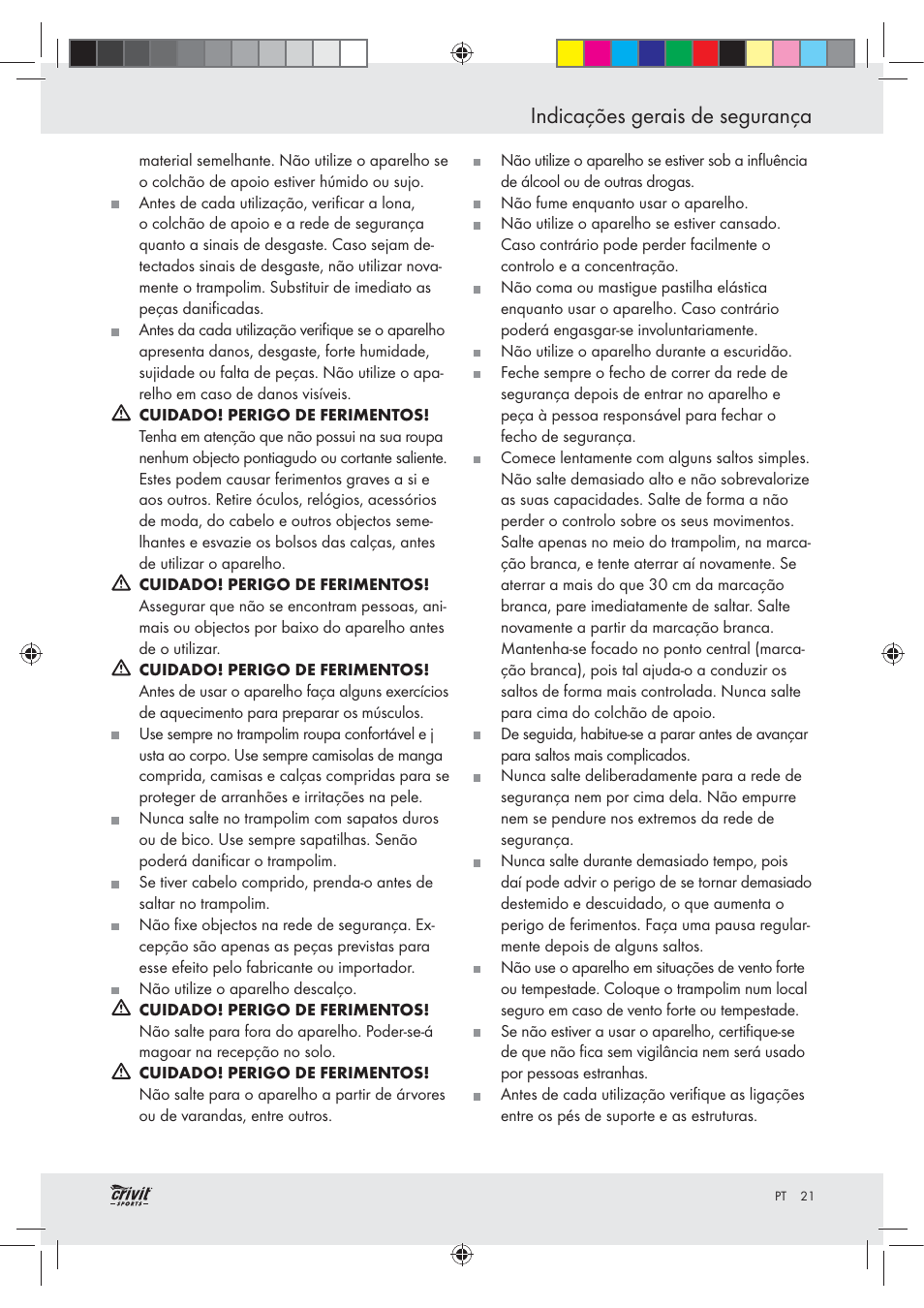 Indicações gerais de segurança | Crivit Z30751 User Manual | Page 21 / 43