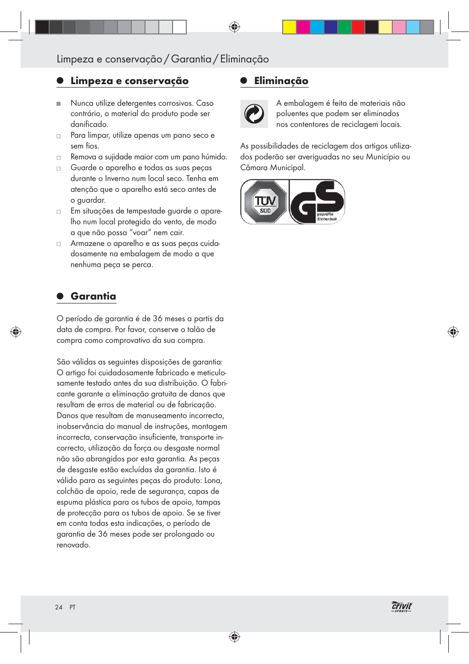 Limpeza e conservação / garantia / eliminação | Crivit Z30751 User Manual | Page 24 / 43