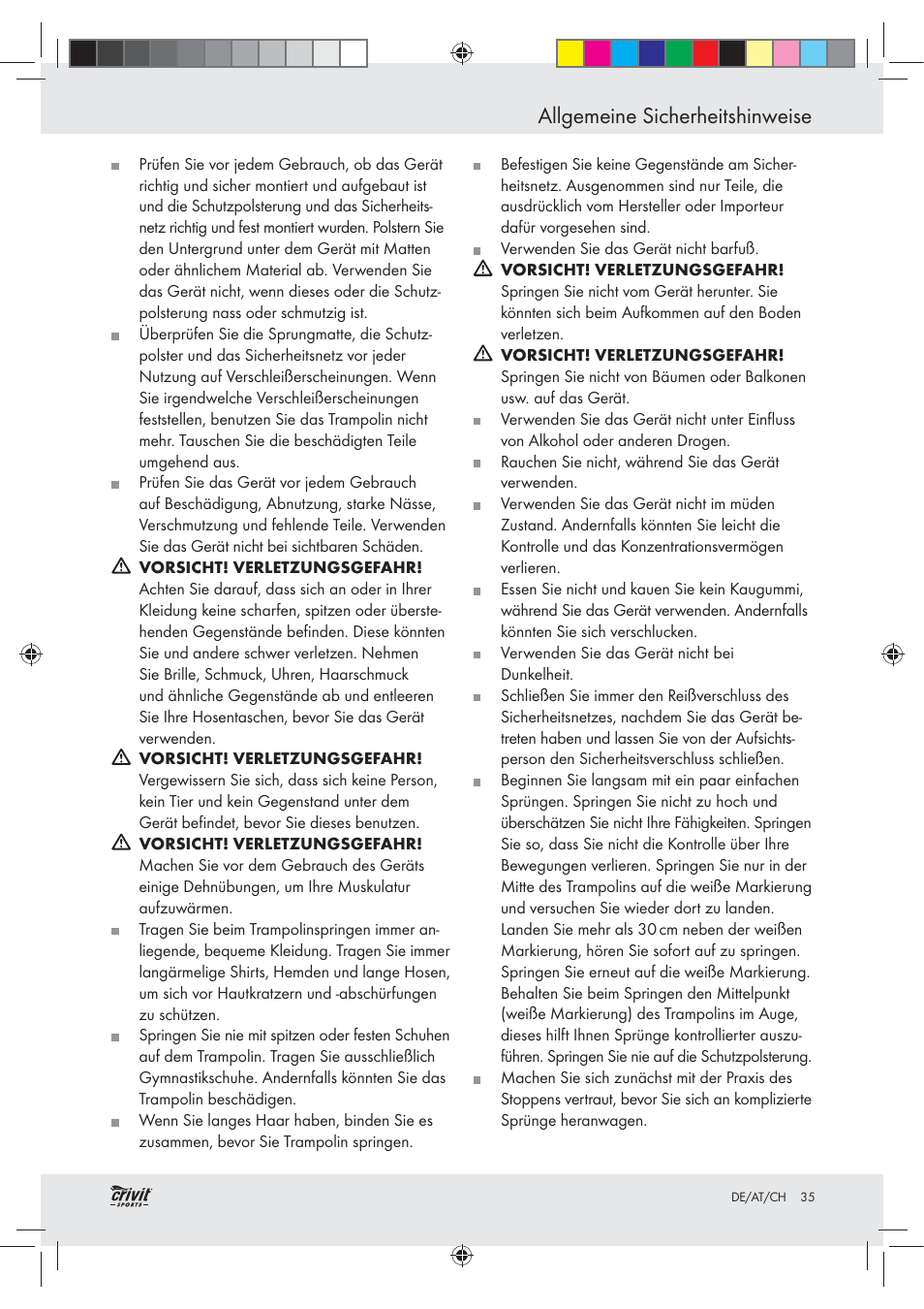 Allgemeine sicherheitshinweise | Crivit Z30751 User Manual | Page 35 / 43