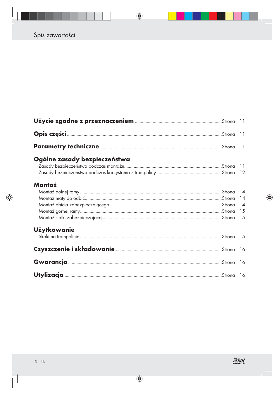 Spis zawartości | Crivit Z30751 User Manual | Page 10 / 57