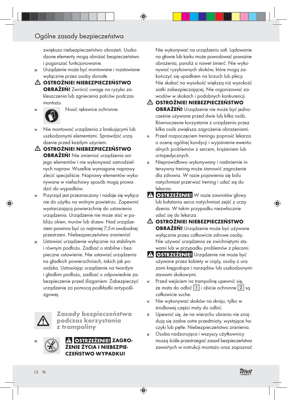 Ogólne zasady bezpieczeństwa | Crivit Z30751 User Manual | Page 12 / 57