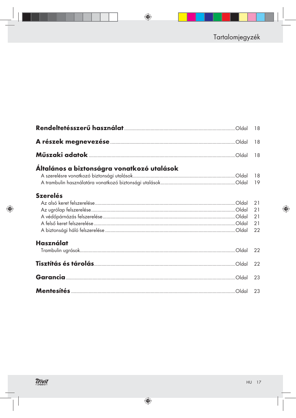 Tartalomjegyzék | Crivit Z30751 User Manual | Page 17 / 57
