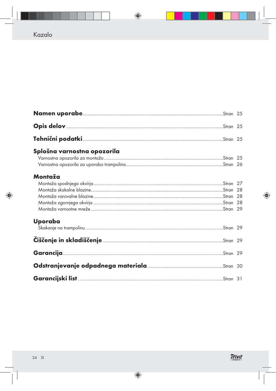 Kazalo | Crivit Z30751 User Manual | Page 24 / 57