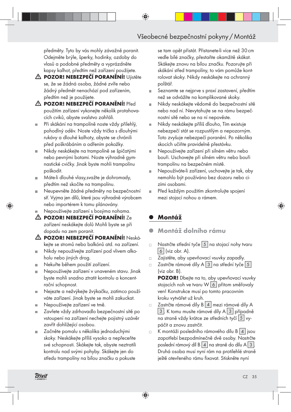 Všeobecné bezpečnostní pokyny / montáž, Montáž montáž dolního rámu | Crivit Z30751 User Manual | Page 35 / 57