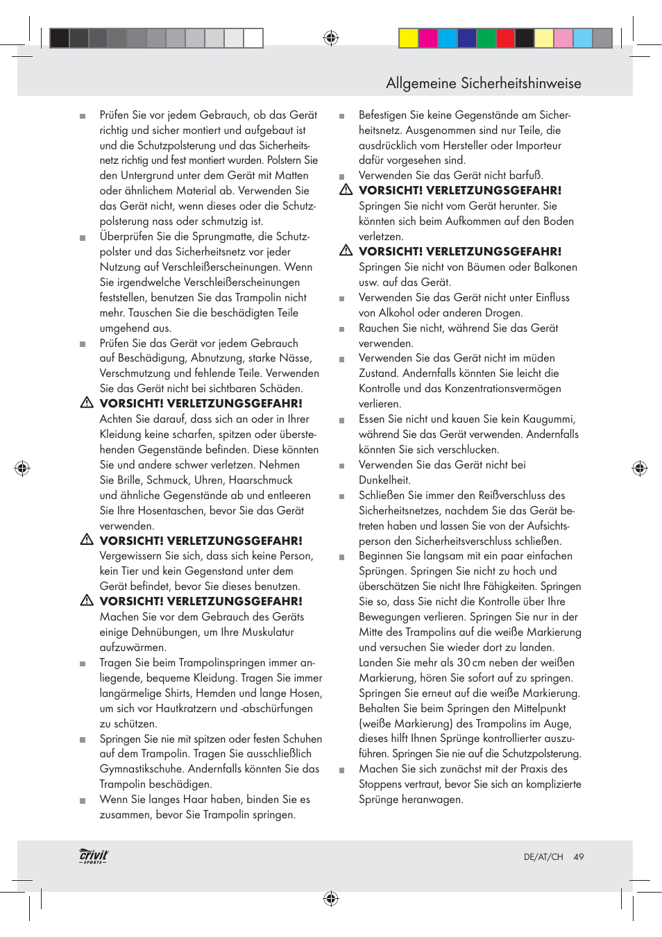 Allgemeine sicherheitshinweise | Crivit Z30751 User Manual | Page 49 / 57