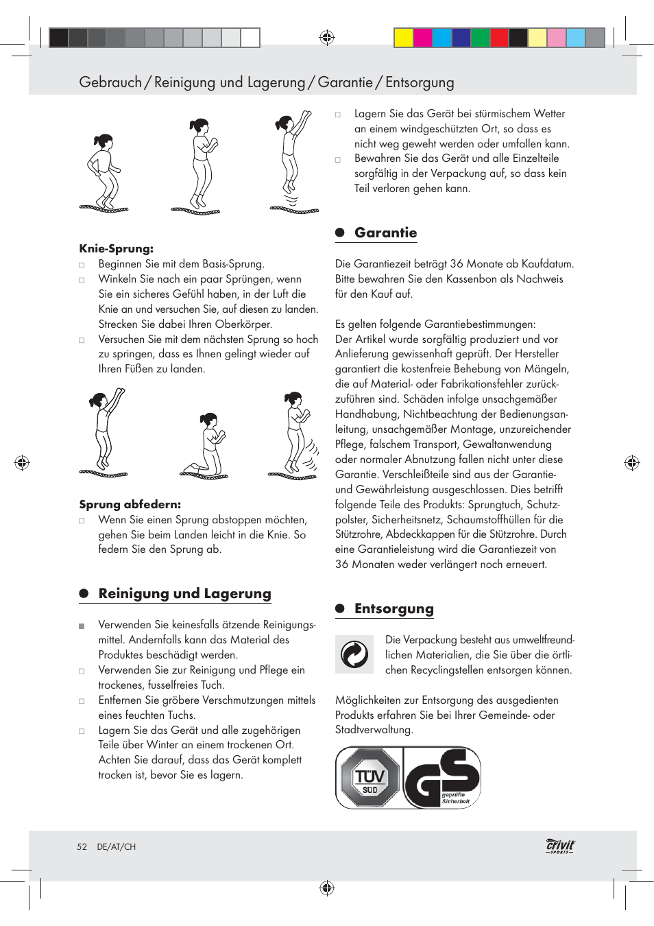 Reinigung und lagerung, Garantie, Entsorgung | Crivit Z30751 User Manual | Page 52 / 57