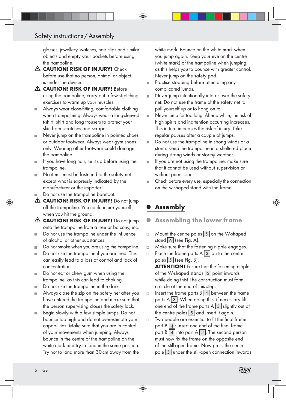 Safety instructions / assembly, Assembly, Assembling the lower frame | Crivit Z30751 User Manual | Page 6 / 57