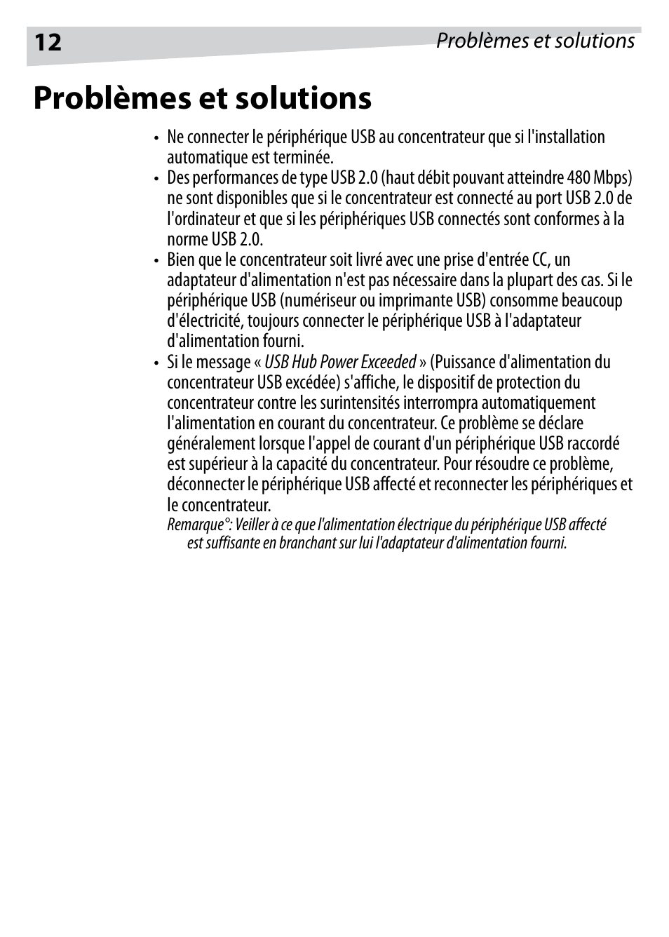 Problèmes et solutions | Dynex DX-HUB23 User Manual | Page 12 / 26