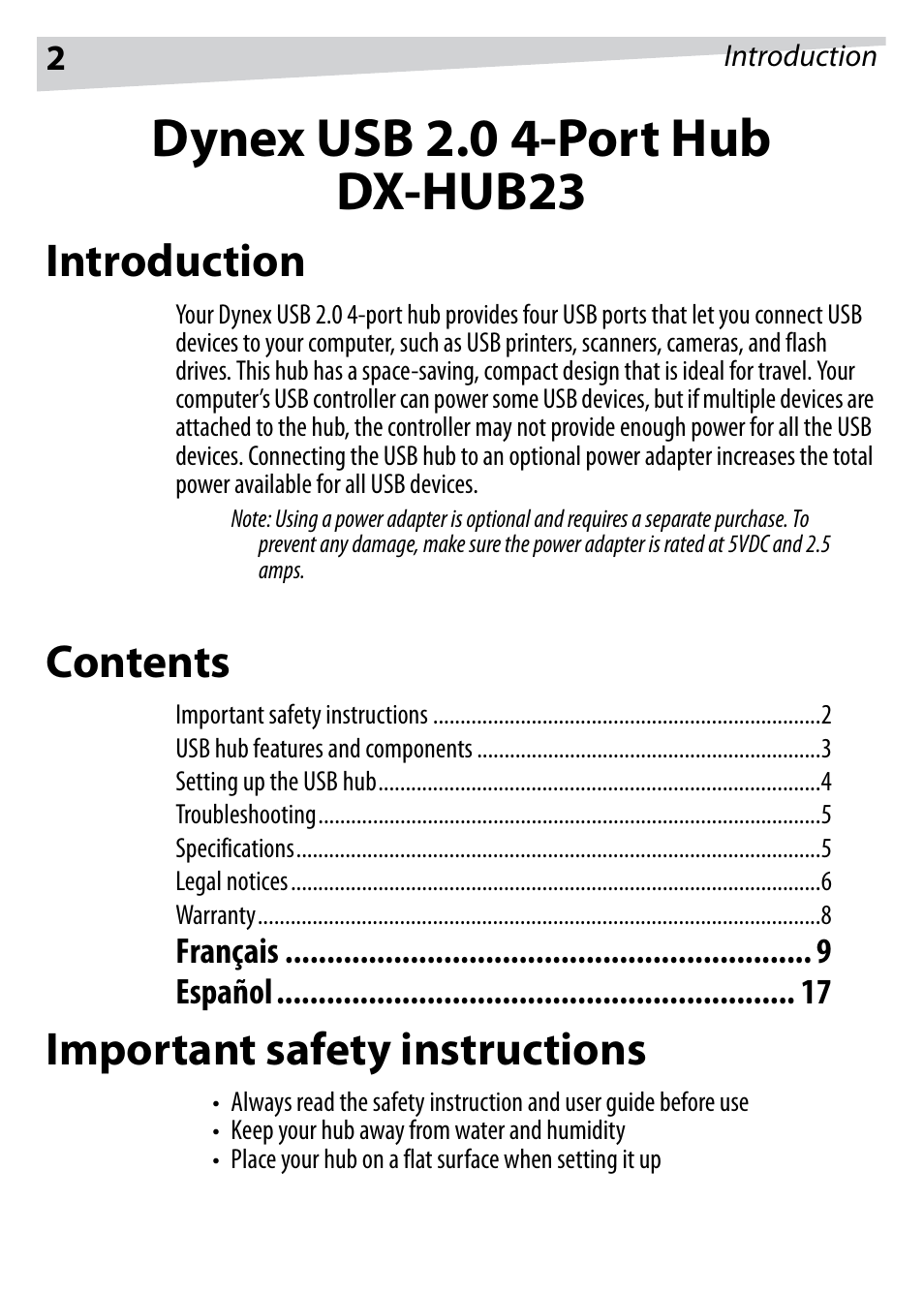 Dynex DX-HUB23 User Manual | Page 2 / 26