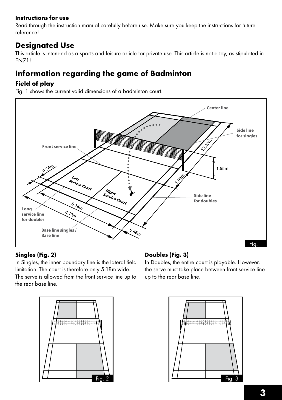 Designated use, Information regarding the game of badminton | Crivit PB-1434 User Manual | Page 3 / 8