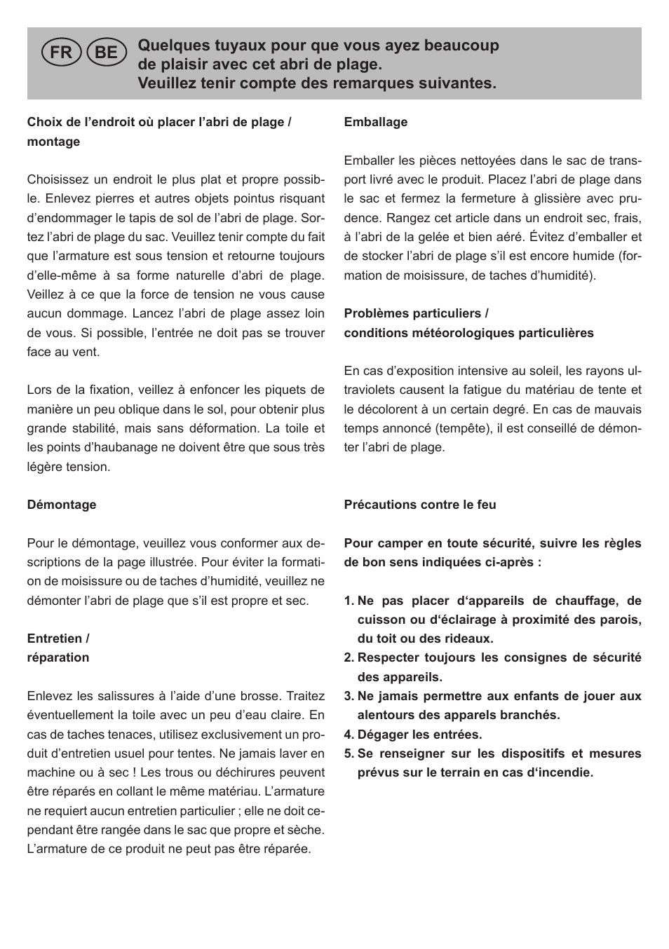 Fr be | Crivit Pop-Up Beach Shelter User Manual | Page 7 / 33