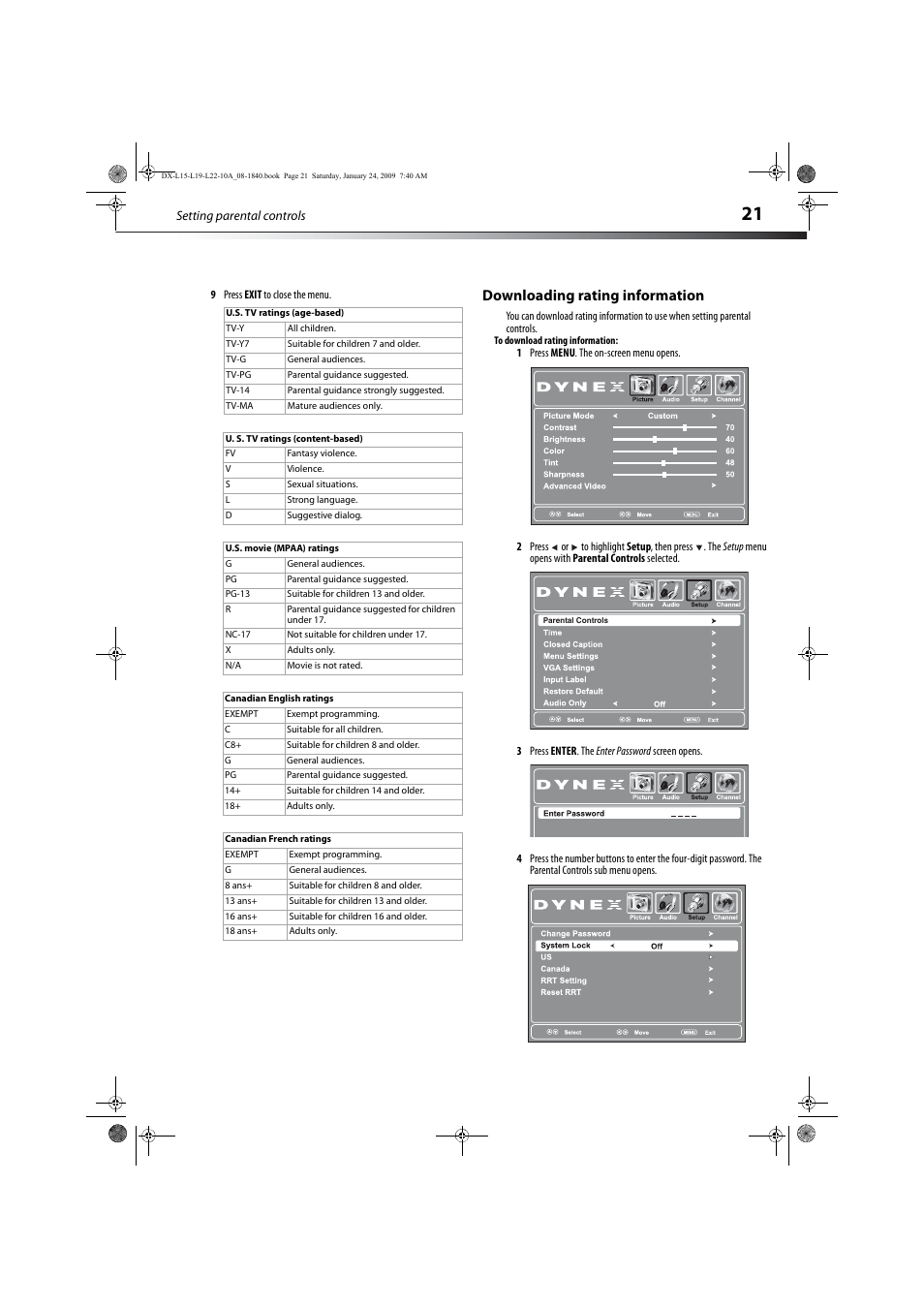Downloading rating information | Dynex DX-L19-10A User Manual | Page 24 / 33