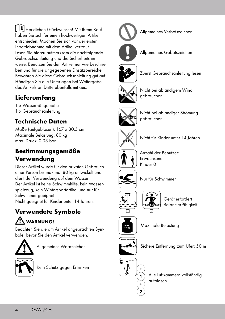 Lieferumfang, Technische daten, Bestimmungsgemäße verwendung | Verwendete symbole | Crivit WH-2097 User Manual | Page 4 / 16